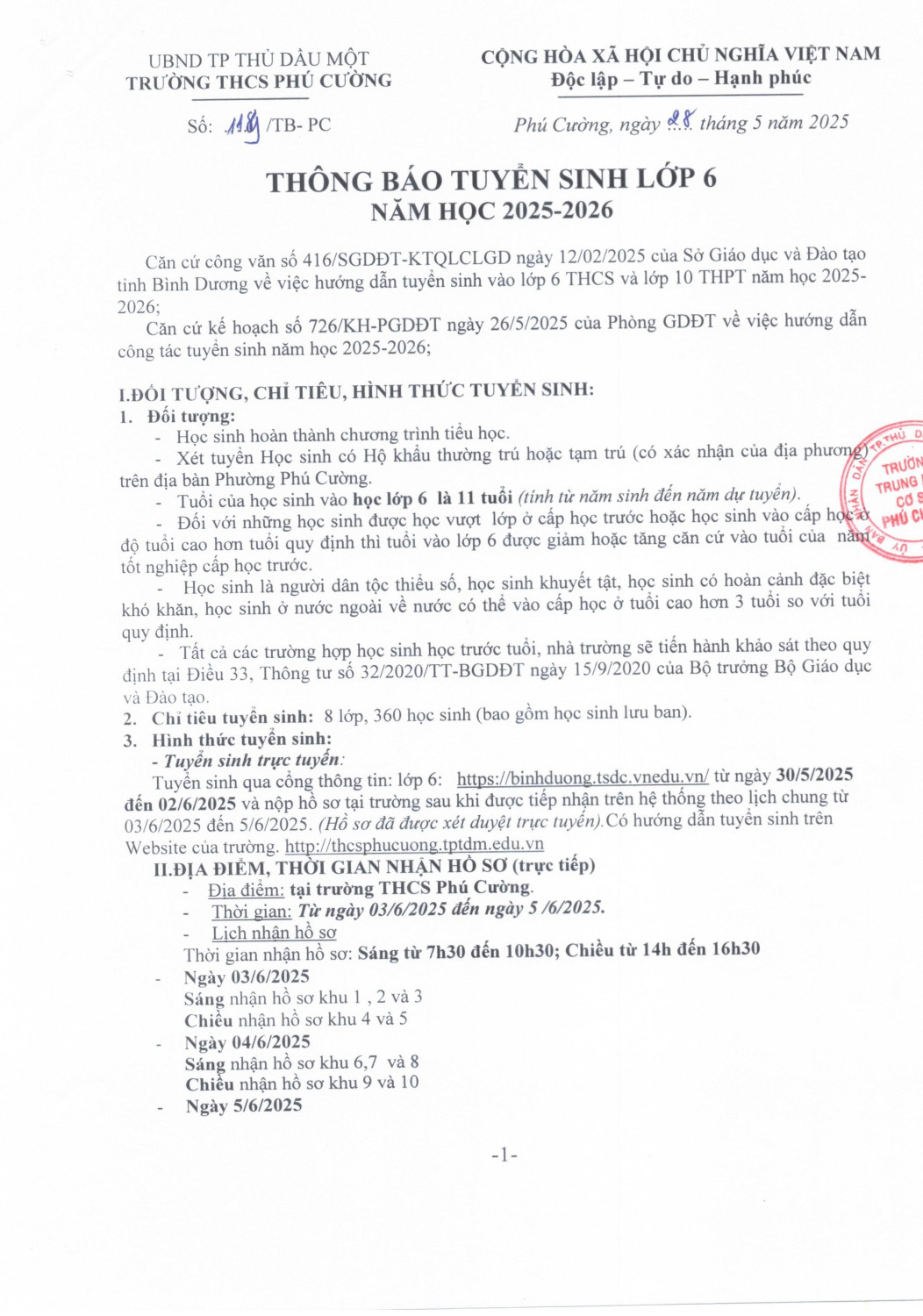 Kế hoạch +thông báo tuyển sinh lớp 6 NH25 26 hình ảnh 4